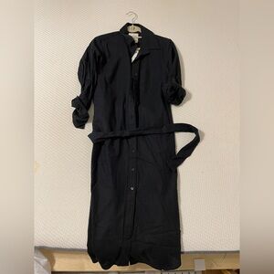 Abercrombie Linen-Blend Midi Shirt Dress Black